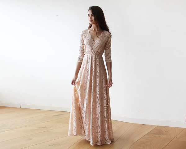 Lace three quarters Sleeve Blush-Pink maxi dress 1124