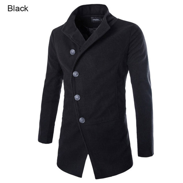New Fashion Brand 2015 Winter Men Wool Jacket Coat Stand Collar Single Breasted Solid Casual Long Men Overcoat  M-XXL
