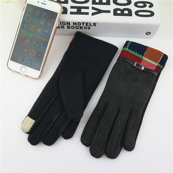 New Fashion Thickening Girls Warm Gloves Novelty Winter    Stitching design Outdoor Touch Screen Gloves 4 Colors