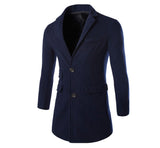 Winter Spring High Quality Fashion Woolen Men Coat Turn-down Collar Single-Button Solid Color Men's Coats - Offy'z6