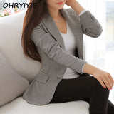 OHRYIYIE Women Blazers And Jackets 2017 Spring Autumn Slim OL Work Wear Blazer Simple Vintage Plaid Notched Casual Vestidos Coat - Offy'z6