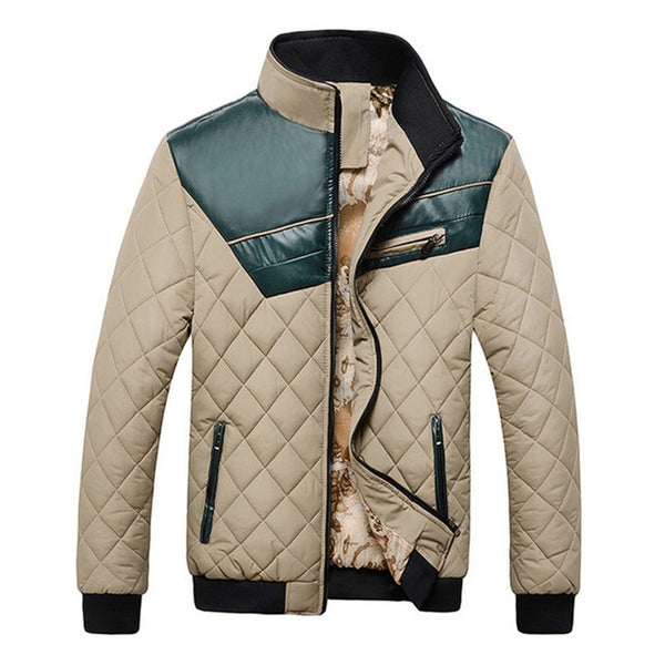 TANGNEST 2017 Patchwork PU Description Winter Cotton Padded Men's Coat High Quality Outwear Warm New Jacket Male MWM824