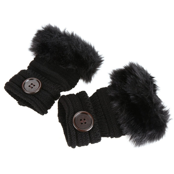 Women Winter Knitted Fingerless Wrist Hand Warmer Faux Fur Gloves Mittens 4 Color