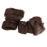 Women Winter Knitted Fingerless Wrist Hand Warmer Faux Fur Gloves Mittens 4 Color - Offy'z6