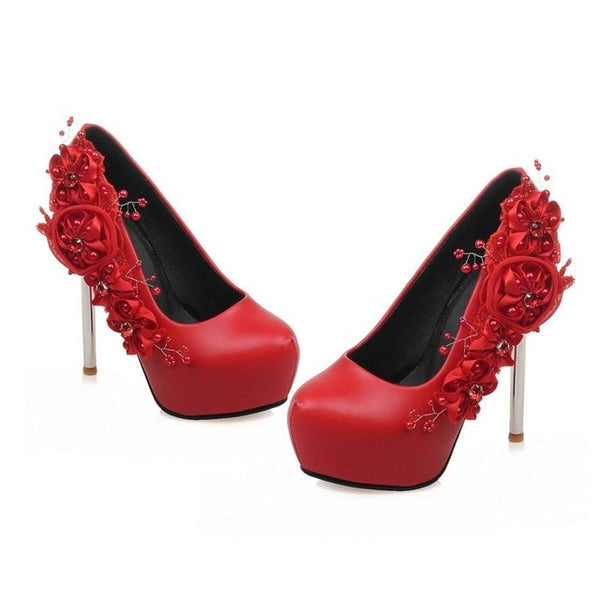Round toe beauty - flower Styled heel shoes