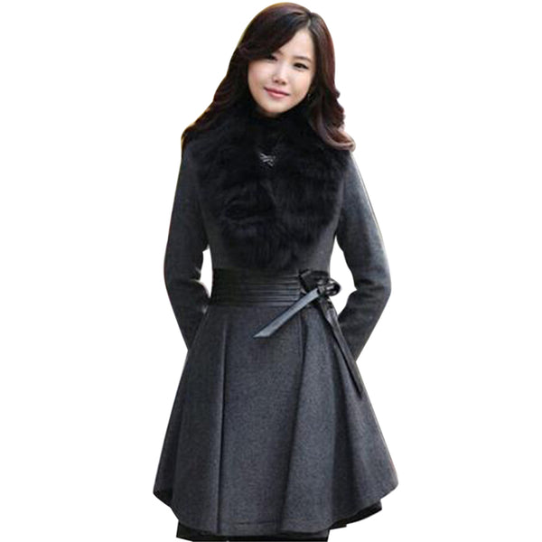Women Jacket Coat  Female Warm Simple Leisure Fur Collars Outwear solid black warm Jacket size S-XL
