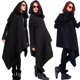 Women Poncho Hooded Sweatshirts Black Gown Mantle Hoodies Fashion Jacket long Sleeves Cloak Woman's Irregular Coats C77501A - Offy'z6