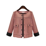 Women Fashion  Basic Jacket 2017 Autumn Spring Pink Lady Short Coats Vintage Leather Suede Jacket Outwear Plus Size - Offy'z6