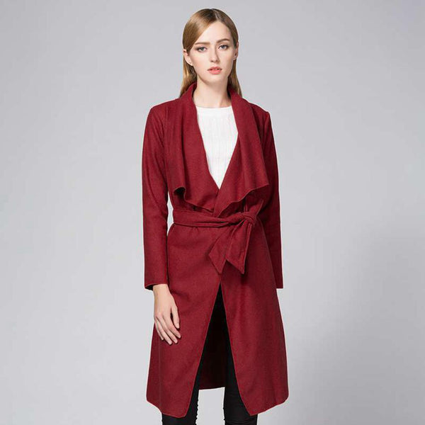 Long Wool Blend Trench Coat