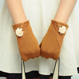 Women Winter Warm Cotton Touch Screen Glove Bow Flower Lace Wrist Gloves Mittens 6475 - Offy'z6