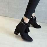 Round Toe String Bead Square Heels - Offy'z6