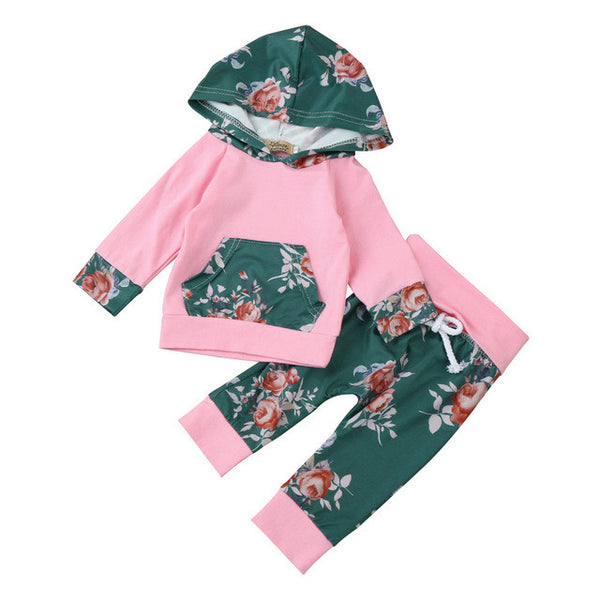 Floral Hoodie Tops + Pants baby Outfits