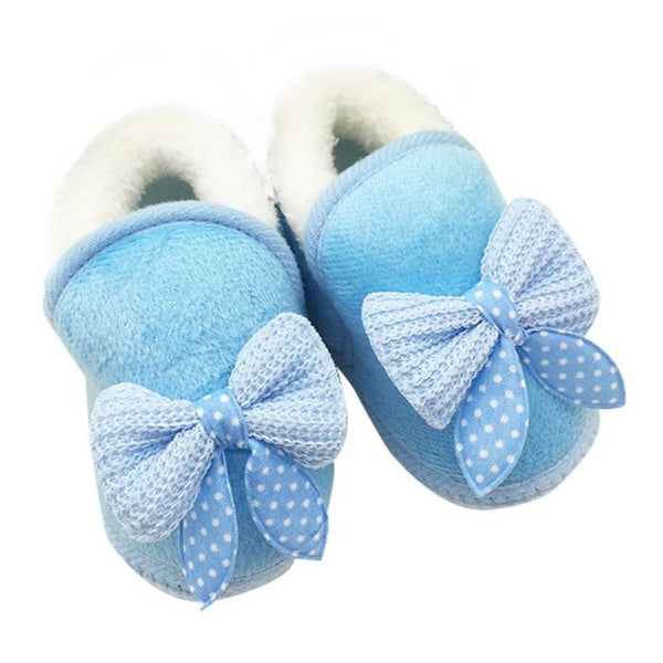 winter baby shoes bow knot kids girl first walker flower Cotton Cloth Toddler Infant Bowknot Sole Boots Prewalker Warm footwear