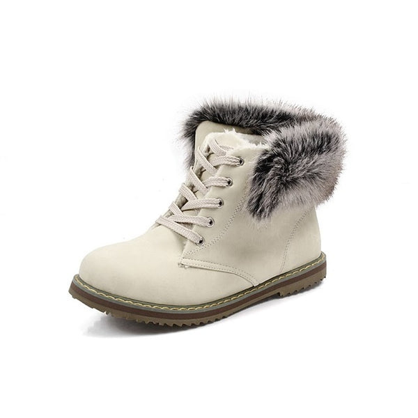 Fur boots lace up round toe