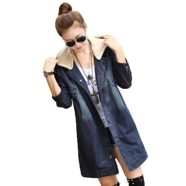 Women Fashion Ladies Denim Blue Casual Cowboy Button Long Sleeve Pockets Hooded Denim Coat Autumn Winter Outwear Jacket