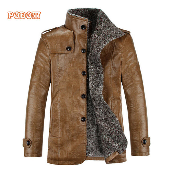 England Style Faux Fur  Thicken Leather Jacket