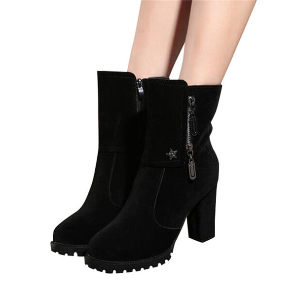 Thick High Heel Winter Boots - Women'z