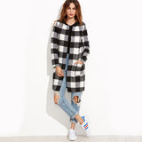 Plaid Open Front Collarless Coat - Offy'z6