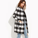 Plaid Open Front Collarless Coat - Offy'z6