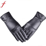 Winter Super Warm Gloves Women Girl Leather Cashmere Black Gloves #LYW - Offy'z6