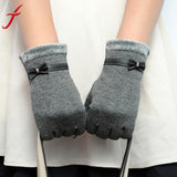Women's Winter Fashion Warm Gloves Cotton Pu Leather   Screen Wrist Gloves Mittens Patchwark luvas Girls #LSN - Offy'z6