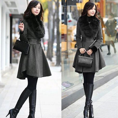 Women Jacket Coat Female Warm Simple Leisure Fur Collars Outwear solid black warm Jacket Woolen clothing 2017 New