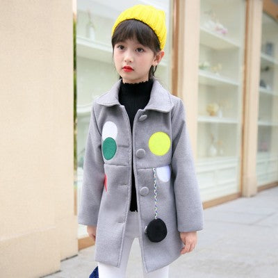 UOIPAE Winter Jacket Kids Casual Dot Hairball Girls Coat And Jacket Long Sleeve Single-breasted Simple Kids Clothes 5759W