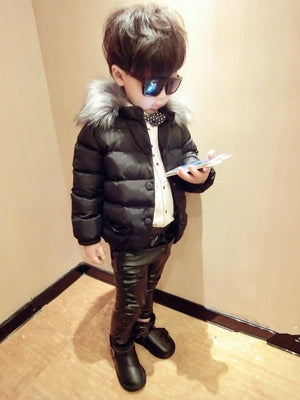UOIPAE Boy Kids Jacket 2017 Casual Solid Color Winter Children Coat Fur Collar Cap Long Sleeve Simple Boys Clothes 5734W