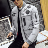 new men's 2016 winter casual thick color casual jacket simple trend of embroidery all-match Slim Korean version the collar coat - Offy'z6