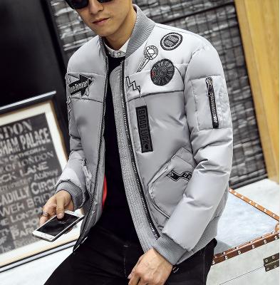 new men's 2016 winter casual thick color casual jacket simple trend of embroidery all-match Slim Korean version the collar coat