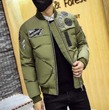 new men's 2016 winter casual thick color casual jacket simple trend of embroidery all-match Slim Korean version the collar coat - Offy'z6