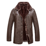 New Winter Simple Mens Faux Fur Coats Black PU Leather Jackets Bussiness Windproof Warm Coat For Male - Offy'z6