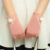 Winter Gloves Women Warm Cotton Touch Screen Glove Bow Flower Lace Wrist Gloves Mittens - Offy'z6